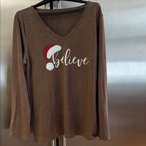 NWT Festive Brown 'Believe' Long Sleeve Tee